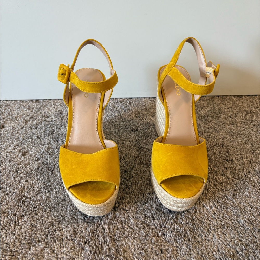 Aldo Yellow Wedge Sandals